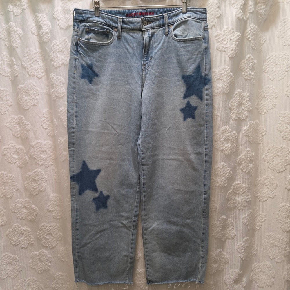 Lucky Brand The Baggy Star Straight Leg Jeans Light Wash Raw Hem 14/32R